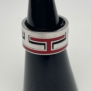Hermes Sterling Silver Red Move H Ring, Size 50/5.25 - Preowned